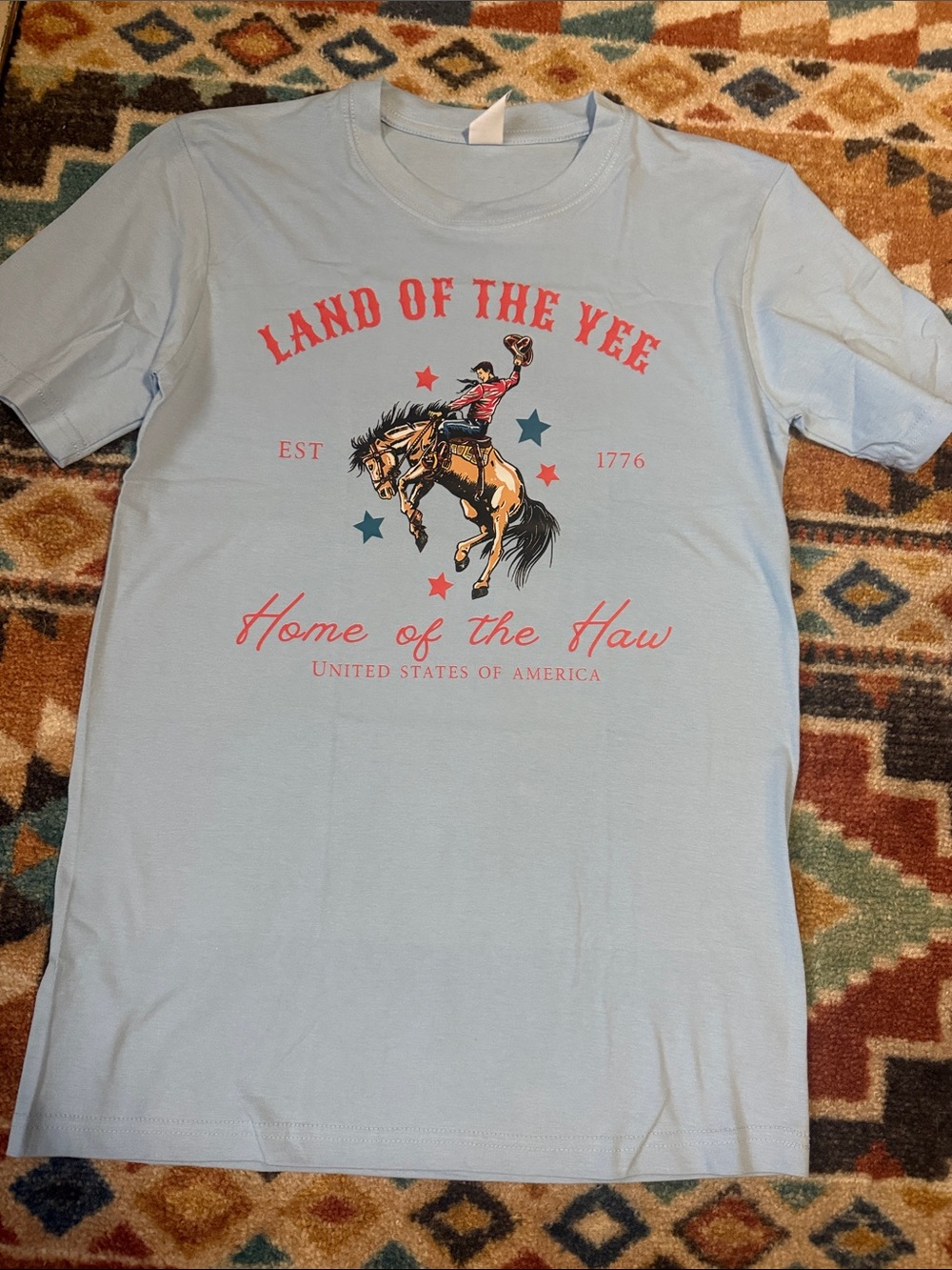 Baby blue 4th of July shirt western Bronc rider - Land of the Yee - Picture 2 of 7